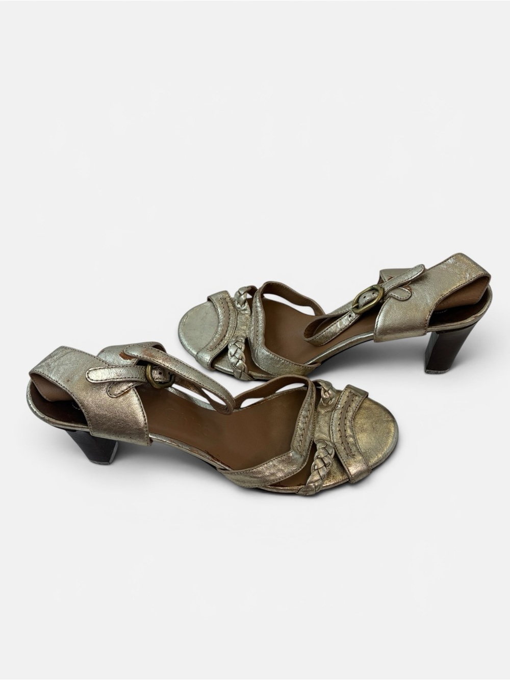 Chloé Metallic Gold Leather Braided Sandal Heels - Picture 4 of 7